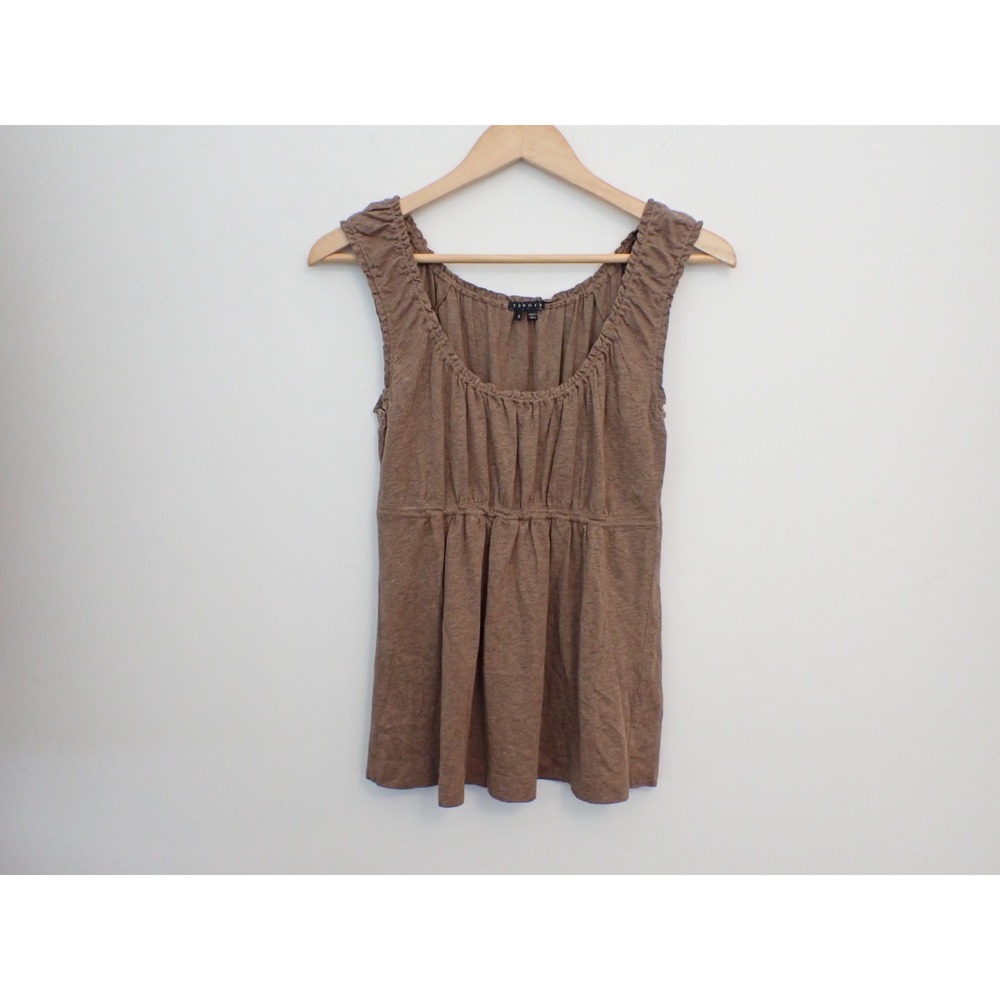 Theory Women's Size Small Brown Wide Strap Sleeve Cotton Tank Top Flowy Pleated